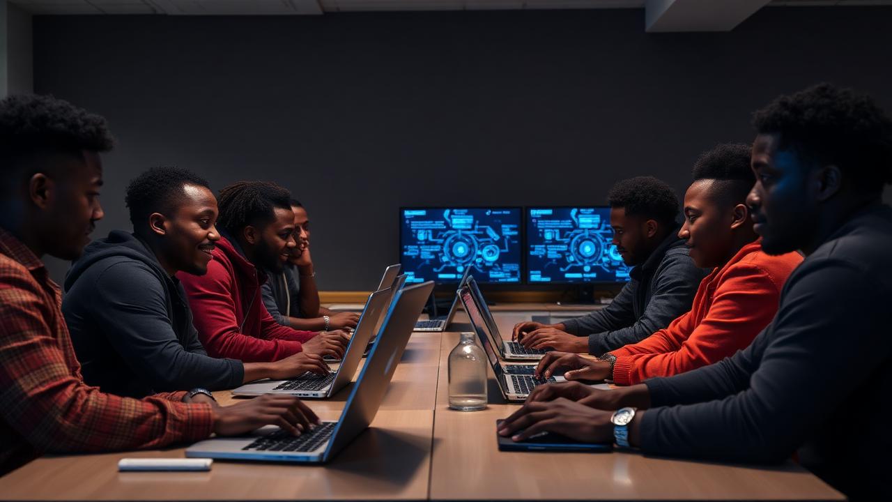 Adult students learning technology in a modern classroom